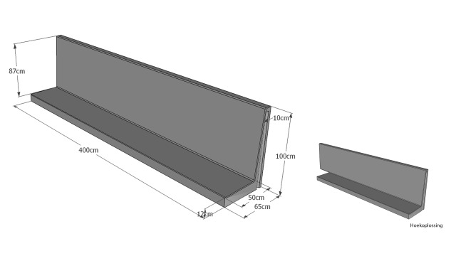 SILOWAND/KEERWAND 1 mtr hoog zonder hak - NIEUW