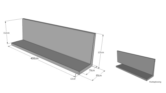 SILOWAND/KEERWAND 1,25mtr hoog zonder hak - nieuw.